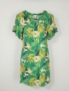 Naif Green Tropical Print Peasant Tunic Dress